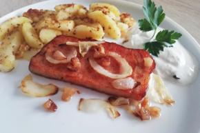 Údené mäso na cibuli a slaninke, recept, sedita321123