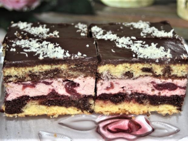 Višňové rezy s ganache polevou, Zákusky, recept, melisa