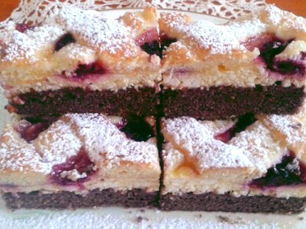 Dvojfarebný tvarohový koláč s černicami, Koláče, recept, melisa