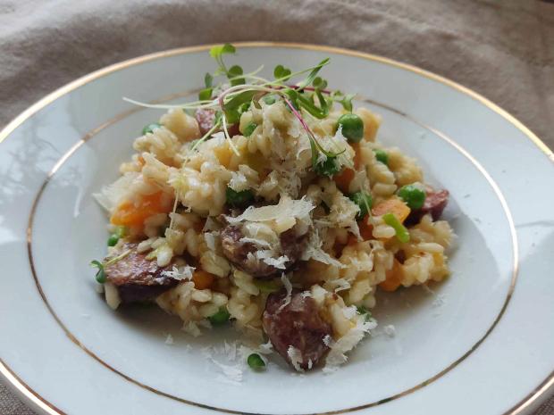 Rizoto s klobásou, tekvicou  a pórom, Hlavné jedlá, recept, dasa_